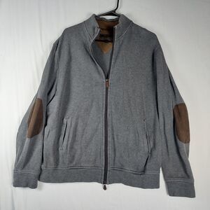 Jos. A. Bank Reserve Men’s L Gray Sweater Jacket Full-Zip Cotton w/ Elbow Patche